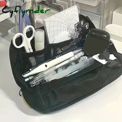Cyflymder 1Pc-Simple Black Canvas Pencil Case With Large Capacity Stationery Storage Bag School