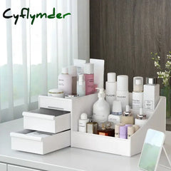 Cyflymder 1PC White Plastic Drawer Makeup Storage Box Dormitory Finishing Shelf Cosmetics Skin Care Dressing Table