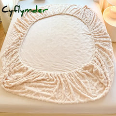 Cyflymder 1pc Winter Warm Bed Sheet with Elastic Band Single/Queen/King Mattress Cover Thick Coral Fleece Fluffy Fitted