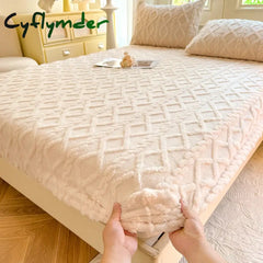 Cyflymder 1pc Winter Warm Bed Sheet with Elastic Band Single/Queen/King Mattress Cover Thick Coral Fleece Fluffy Fitted