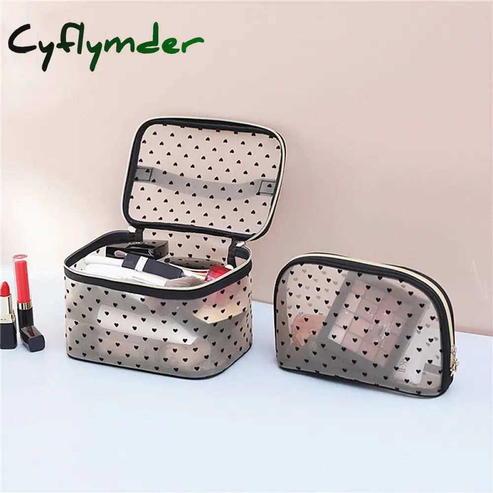 Cyflymder 1Pcs 5Pcs Love Makeup Bags Mesh Cosmetic Bag Portable Travel Zipper Pouches For Home