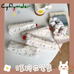 Cyflymder 1Pcs Cute Simple Flower Pen Bag For Girls Kawaii Stationery Large Capacity Pencil Case