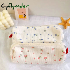 Cyflymder 1Pcs Cute Simple Flower Pen Bag For Girls Kawaii Stationery Large Capacity Pencil Case