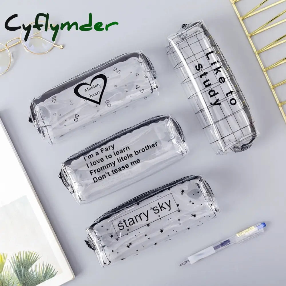 Cyflymder 1Pcs Kawaii Pencil Case Cartoon Transparent Letter Octagonal School Box Pencilcase