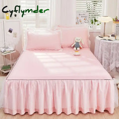Cyflymder 1pcs Princess Bed Skirt Ruffled Lace Bed Skirt Non-slip Mattress Cover Solid Color Bedsheet Protector