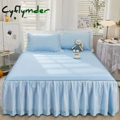 Cyflymder 1pcs Princess Bed Skirt Ruffled Lace Bed Skirt Non-slip Mattress Cover Solid Color Bedsheet Protector