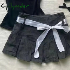 Cyflymder 2000s FemmeKawaii High waist Pleated skirt Y2k Punk Sexy Slim Streetwear Bow Mini Skirts Emo Girl Gothic