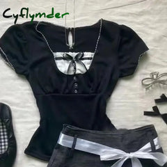 Cyflymder 2000s FemmeKawaii High waist Pleated skirt Y2k Punk Sexy Slim Streetwear Bow Mini Skirts Emo Girl Gothic