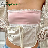 Cyflymder 2000S Retro Cute Lace Trim Strapless Tube Tops Summer Sleeveless Off Shoulder Crop Chic