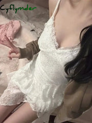 Cyflymder 2000s Vintage Y2k Mini Dress Women Casual Sexy Irregular Design Lace Strap Party Dress Bodycon Summer Retro