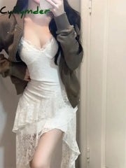 Cyflymder 2000s Vintage Y2k Mini Dress Women Casual Sexy Irregular Design Lace Strap Party Dress Bodycon Summer Retro