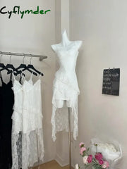 Cyflymder 2000s Vintage Y2k Mini Dress Women Casual Sexy Irregular Design Lace Strap Party Dress Bodycon Summer Retro