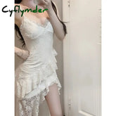 Cyflymder 2000s Vintage Y2k Mini Dress Women Casual Sexy Irregular Design Lace Strap Party Dress Bodycon Summer Retro