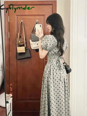 Cyflymder 2024 Girls Summer Blouse Women Suit Shirt Short Sleeves Tops High Waist Long Print A Line