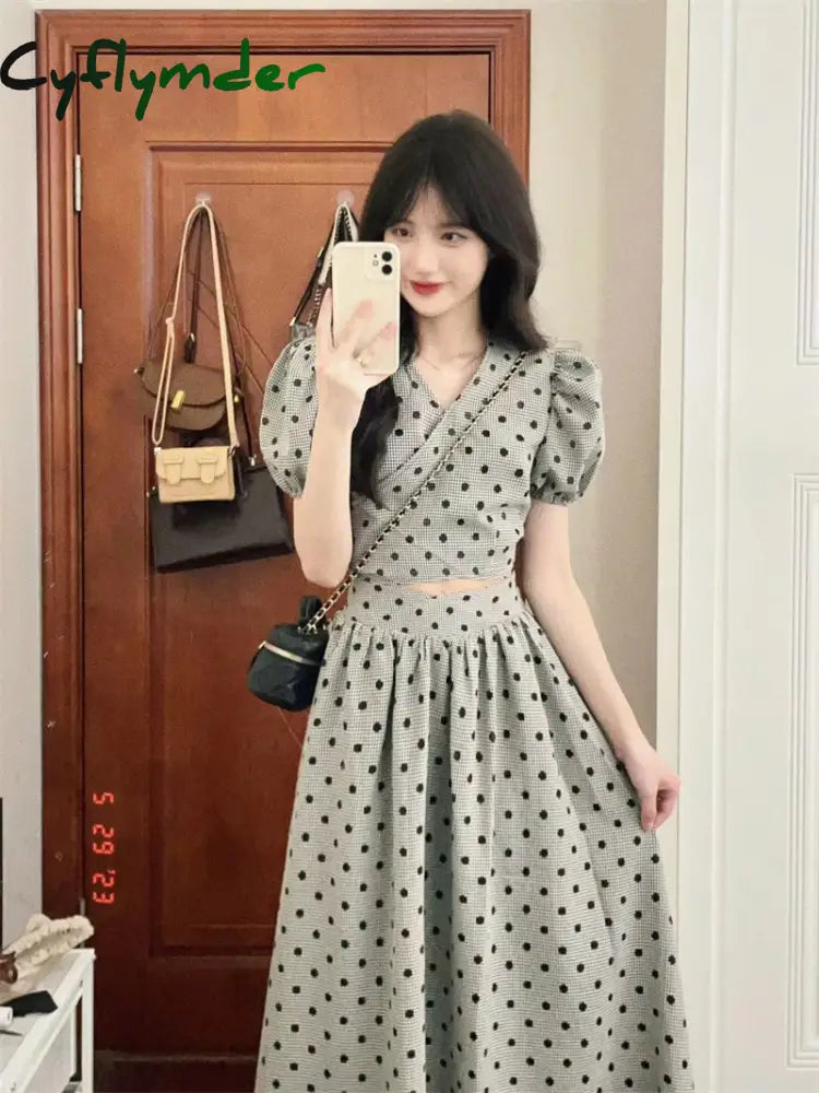 Girls Summer Blouse Women Suit Shirt Short Sleeves Tops High Waist Long Print A Line Skirts Two Piece Suits Sell Separately