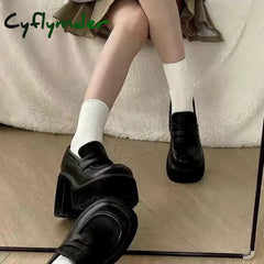 Cyflymder 2024 Hot Sale High Heels Loafers Women Shoes Retro Chunky Pumps Woman Uniform College