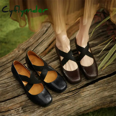 Cyflymder 2024 New Spring Sheepskin Women Shoes Round Toe Low Heel Pumps Mary Jane For Shallow