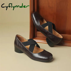 Cyflymder 2024 New Spring Sheepskin Women Shoes Round Toe Low Heel Pumps Mary Jane For Shallow
