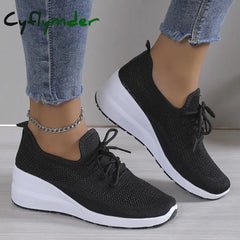 Cyflymder 2024 Spring Breathable Wedge Sneakers Women Mesh Knitted Platform Sports Shoes Woman