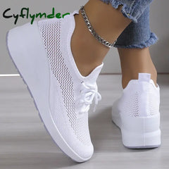 Cyflymder 2024 Spring Breathable Wedge Sneakers Women Mesh Knitted Platform Sports Shoes Woman