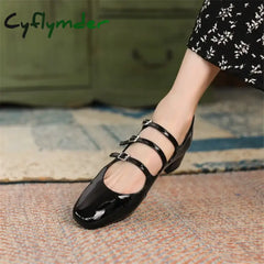 Cyflymder 2024 Spring/Summer Mary Jane Shoes Patent Leather Woman Shoe French Square Toe Thick Heel