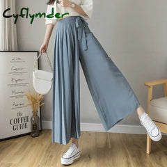 Cyflymder 2024 Spring Summer New Style Korean Women Pleated Chiffon Trousers High Waist Pants