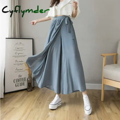 Cyflymder 2024 Spring Summer New Style Korean Women Pleated Chiffon Trousers High Waist Pants