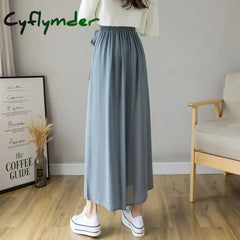 Cyflymder 2024 Spring Summer New Style Korean Women Pleated Chiffon Trousers High Waist Pants