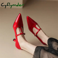 Cyflymder 2024 Spring Summer Patent Leather Women Shoes Pointed Toe Shallow Pumps Mary Jane For
