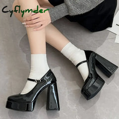 Cyflymder 2024 Vintage Y2K Chunky High Heels Platform Pumps Summer Super Black Lolita Mary Janes