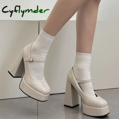 Cyflymder 2024 Vintage Y2K Chunky High Heels Platform Pumps Summer Super Black Lolita Mary Janes