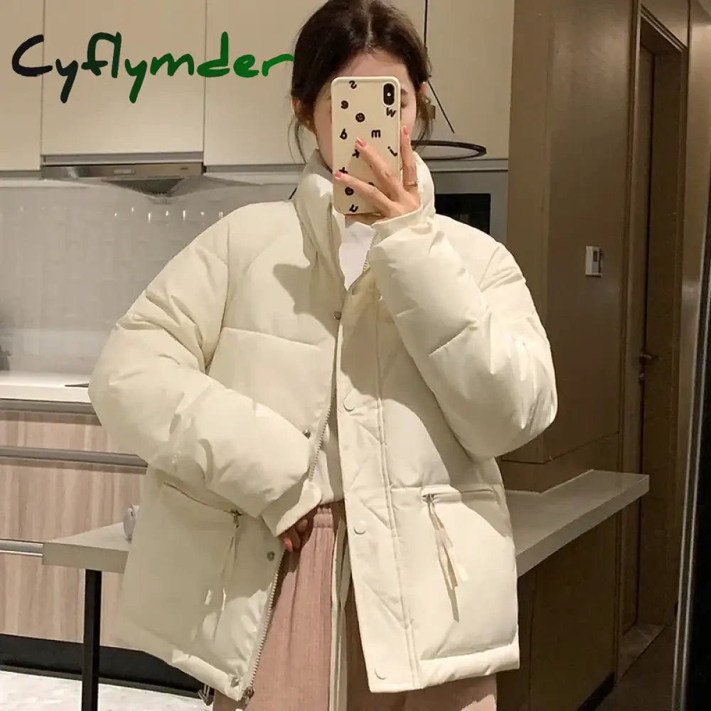 2024 Winter New Style Korean Version Women's Coat Cropped Stand Collar Petite Thickened Jacket Bread Cotton Padded Coat Trendy