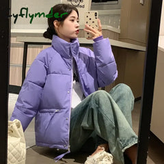 Cyflymder 2024 Winter New Style Korean Version Women’s Coat Cropped Stand Collar Petite Thickened Jacket Bread Cotton