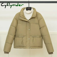 Cyflymder 2024 Winter New Style Korean Version Women’s Coat Cropped Stand Collar Petite Thickened Jacket Bread Cotton