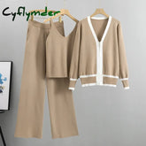 Cyflymder 2025 New Fashion 3 Piece Set Women Sexy Vest + Long Sleeve Zipper Cardigan + Elastic Waist Pants Women’s