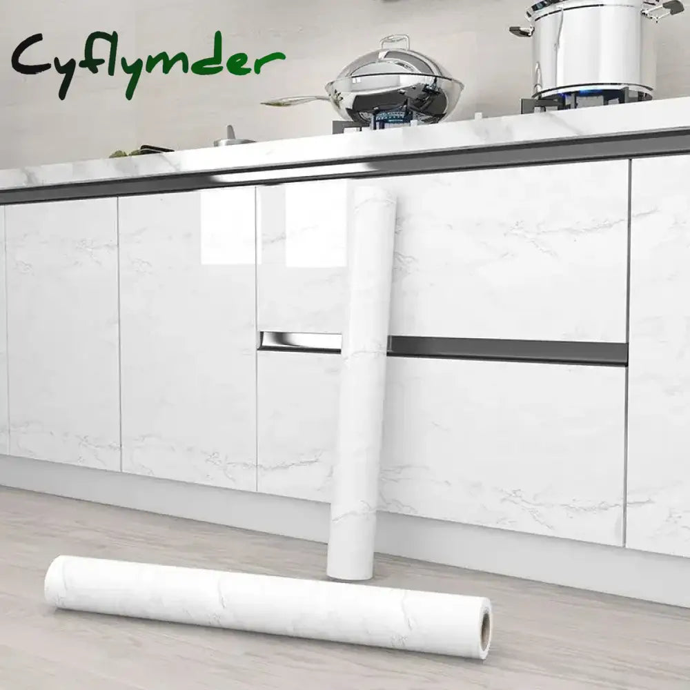 Cyflymder 20M Kitchen Countertop Cabinets Waterproof Pearlescent White Stickers Oil Proof Bathroom Renovation Self