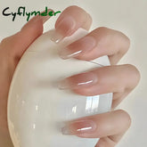 Cyflymder 24 Pcs Glossy Medium Long Ballerina Press On Nails Pink Gradient Fake Nails Artificial Reusable False Nails
