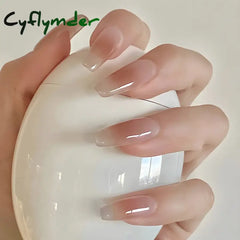 Cyflymder 24 Pcs Glossy Medium Long Ballerina Press On Nails Pink Gradient Fake Nails Artificial Reusable False Nails