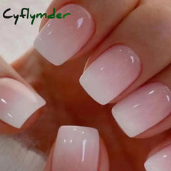 Cyflymder 24 Pcs Short Square French Fake Nail Press On False Tips With Stick-On Nails Designs Set