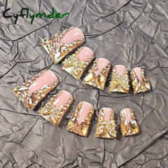 Cyflymder 24 Piece Rectangular 3D Butterfly Dot Diamond Style Brown Color Scheme Enhances Your Charm Nail Art Set Press
