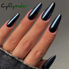 Cyflymder 24pc/set Medium Almond Fake Nails Metallic Mirror Red Black Purple Blue Golden Tips Faux 1039