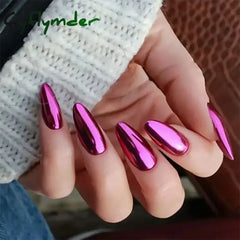 Cyflymder 24pc/set Medium Almond Fake Nails Metallic Mirror Red Black Purple Blue Golden Tips Faux 1040