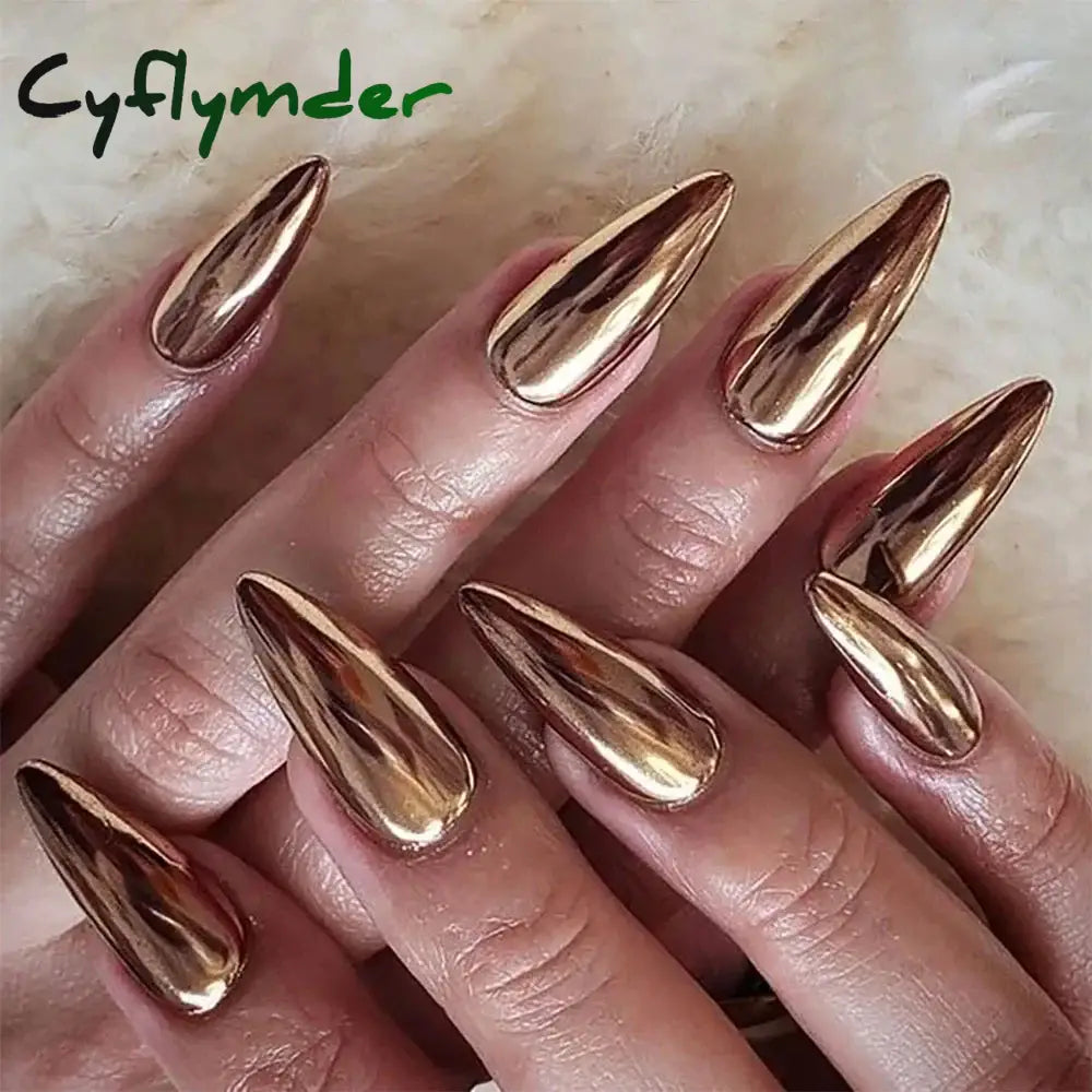 Cyflymder 24pc/set Medium Almond Fake Nails Metallic Mirror Red Black Purple Blue Golden Tips Faux