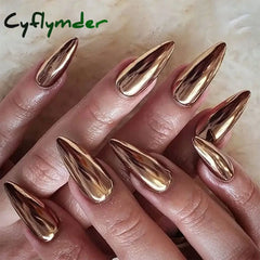 Cyflymder 24pc/set Medium Almond Fake Nails Metallic Mirror Red Black Purple Blue Golden Tips Faux
