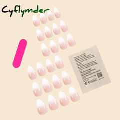 Cyflymder 24Pc Short Size French Oval White Gradient Minimalist style Women Full Coverage Wearable Fake Nails Set