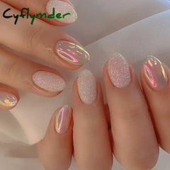Cyflymder 24Pcs Almond French Fake Nails With Glue Simple Oval False Press On Wearable Finished Diy