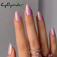 Cyflymder 24Pcs Almond Nails Set with Glue Gradient Short Oval False Nails Wearable Round Head Press on Nails Full