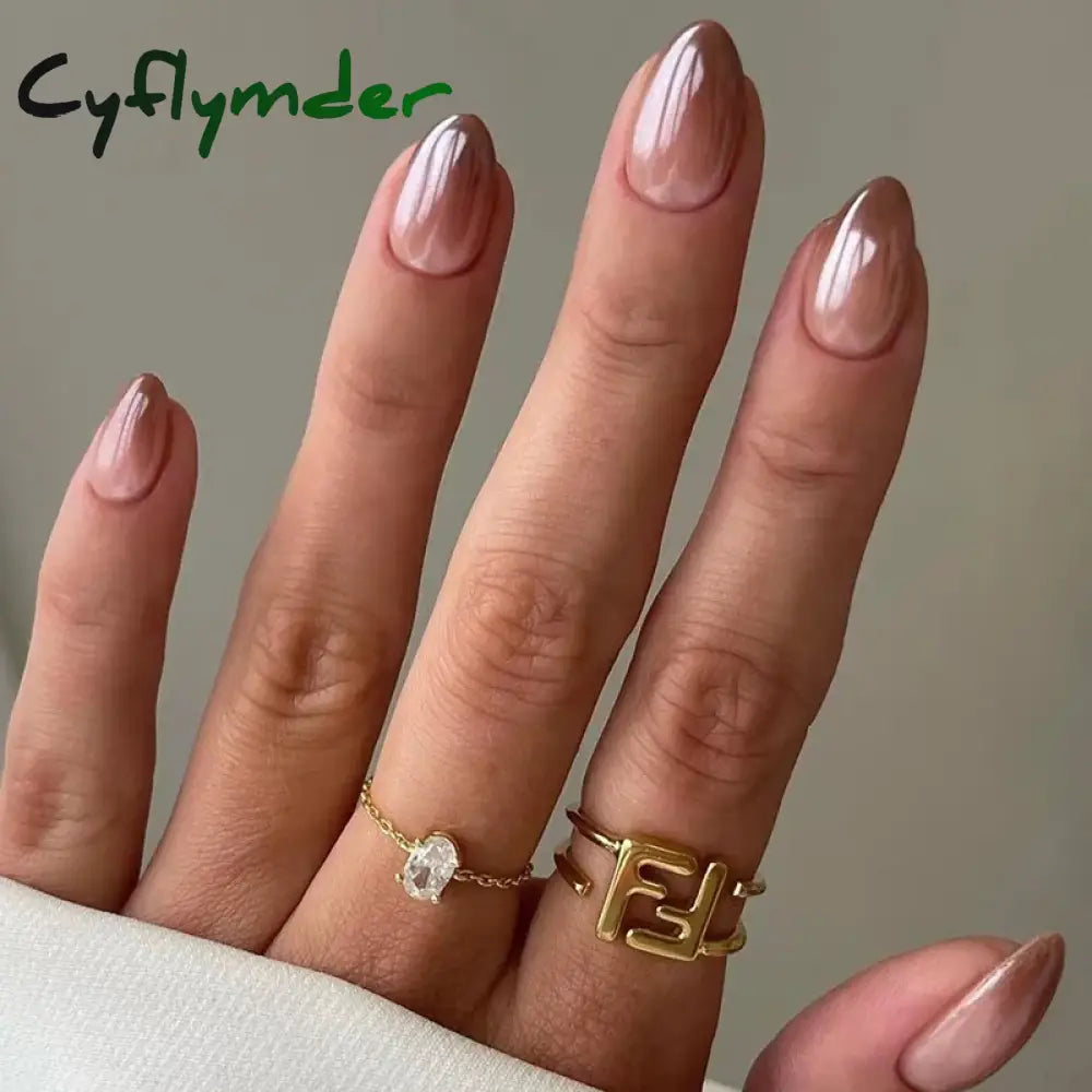 Cyflymder 24Pcs Almond Nails Set with Glue Gradient Short Oval False Nails Wearable Round Head Press on Nails Full