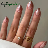 Cyflymder 24Pcs Almond Nails Set with Glue Gradient Short Oval False Nails Wearable Round Head Press on Nails Full
