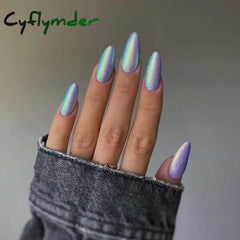 Cyflymder 24Pcs Almond Nails Set with Glue Gradient Short Oval False Nails Wearable Round Head Press on Nails Full